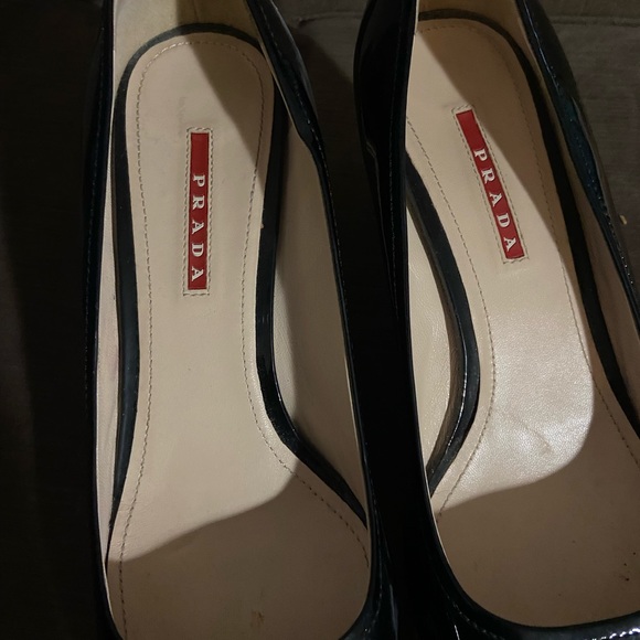 AUTHENTIC PRADA black patent leather open toe espadrille wedge (size 10) - Picture 2 of 3